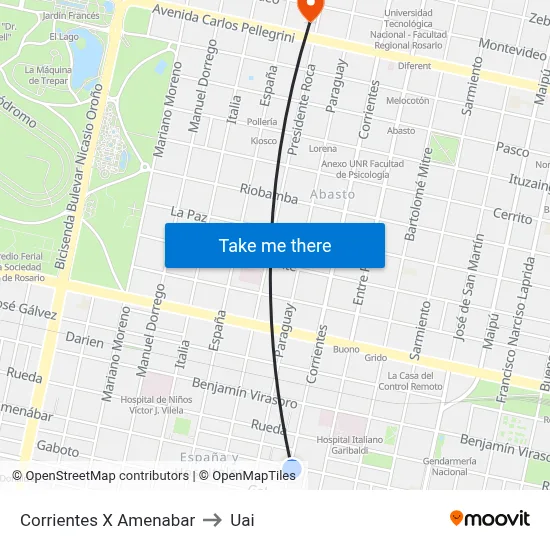 Corrientes X Amenabar to Uai map