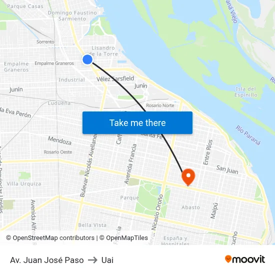Av. Juan José Paso to Uai map