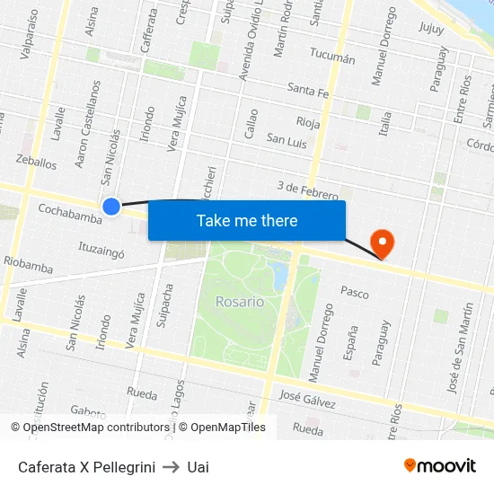 Caferata X Pellegrini to Uai map