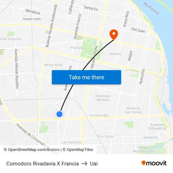 Comodoro Rivadavia X Francia to Uai map