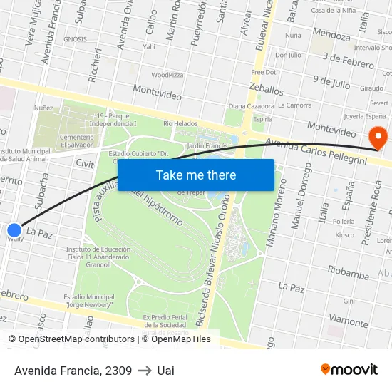 Avenida Francia, 2309 to Uai map