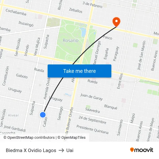Biedma X Ovidio Lagos to Uai map