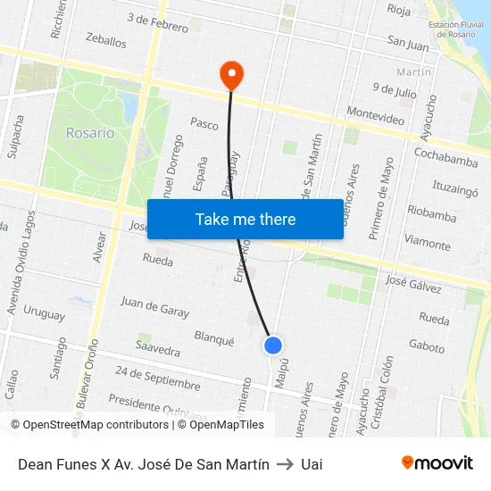 Dean Funes X Av. José De San Martín to Uai map