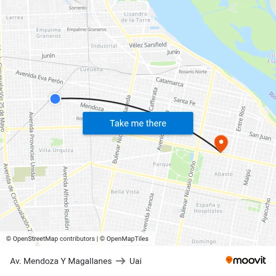 Av. Mendoza Y Magallanes to Uai map