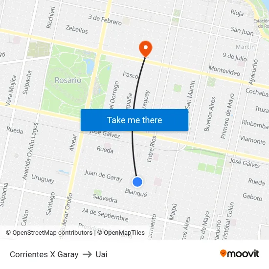 Corrientes X Garay to Uai map