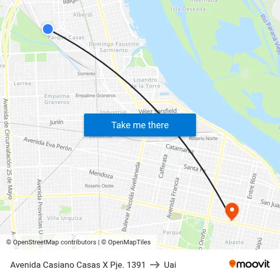 Avenida Casiano Casas X Pje. 1391 to Uai map
