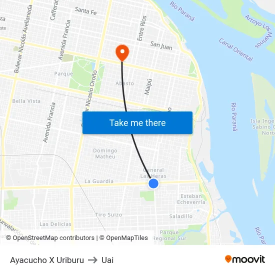 Ayacucho X Uriburu to Uai map