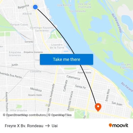 Freyre X Bv. Rondeau to Uai map