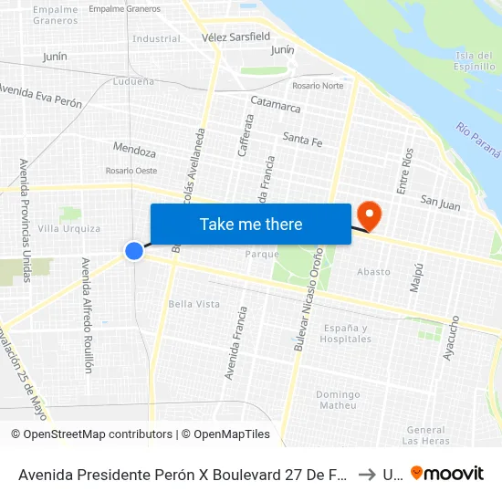 Avenida Presidente Perón X Boulevard 27 De Febrero to Uai map