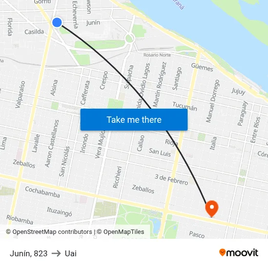 Junín, 823 to Uai map