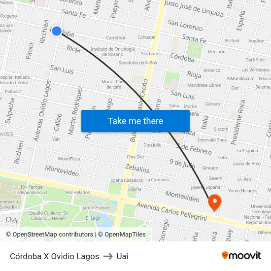 Córdoba X Ovidio Lagos to Uai map