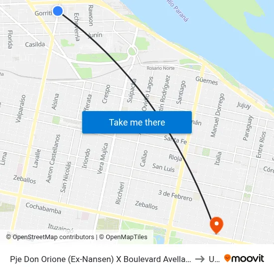 Pje Don Orione (Ex-Nansen) X Boulevard Avellaneda to Uai map