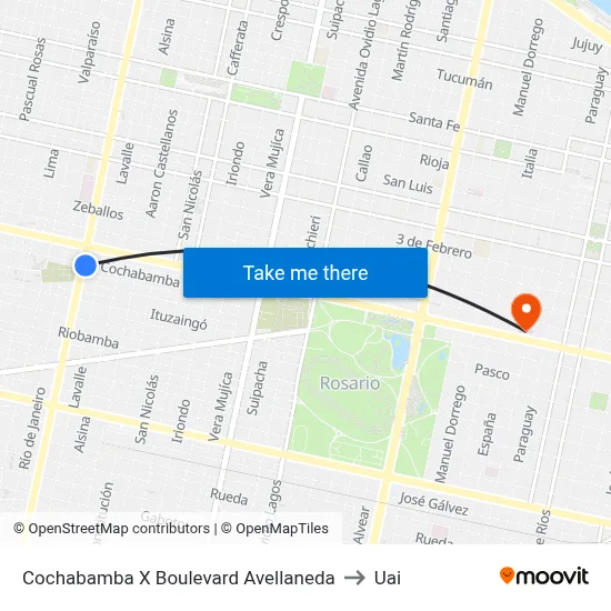 Cochabamba X Boulevard Avellaneda to Uai map
