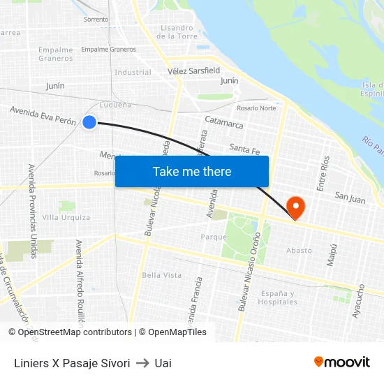 Liniers X Pasaje Sívori to Uai map