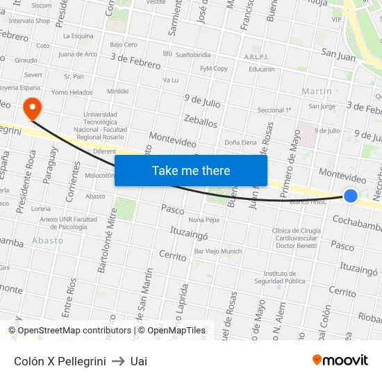 Colón X Pellegrini to Uai map