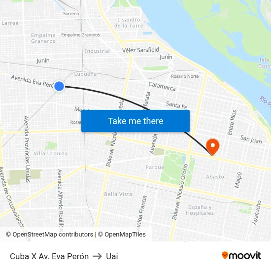 Cuba X Av. Eva Perón to Uai map