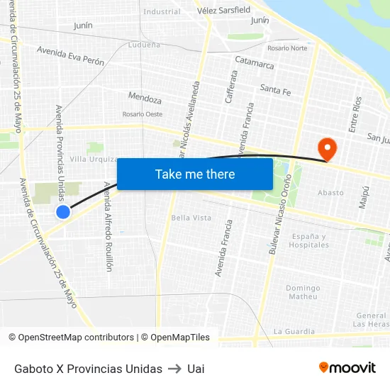 Gaboto X Provincias Unidas to Uai map