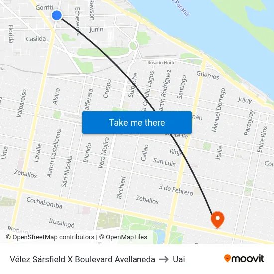 Vélez Sársfield X Boulevard Avellaneda to Uai map