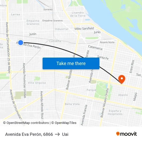 Avenida Eva Perón, 6866 to Uai map