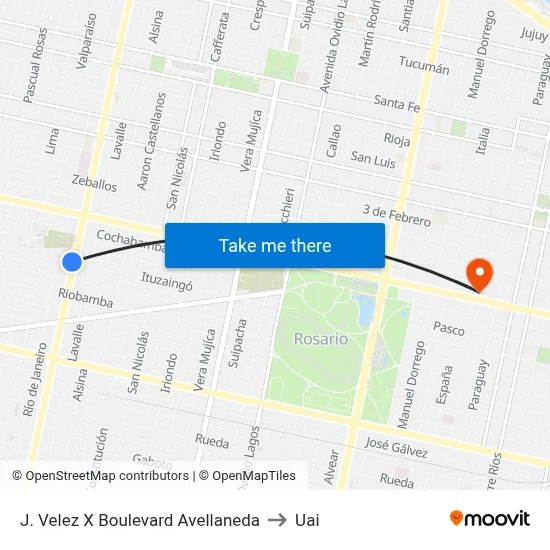 J. Velez X Boulevard Avellaneda to Uai map