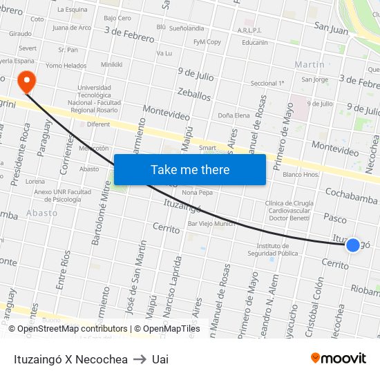 Ituzaingó X Necochea to Uai map