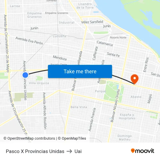 Pasco X Provincias Unidas to Uai map