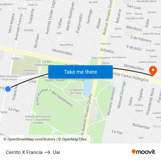 Cerrito X Francia to Uai map