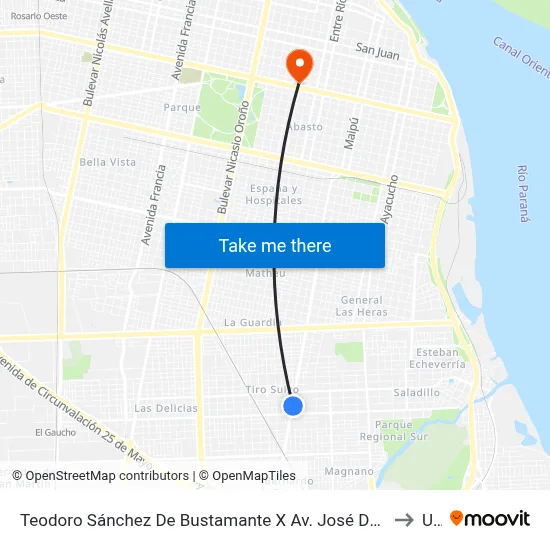 Teodoro Sánchez De Bustamante X Av. José De San Martín to Uai map