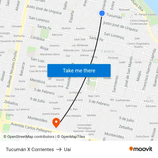 Tucumán X Corrientes to Uai map