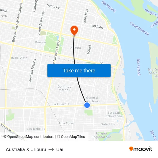 Australia X Uriburu to Uai map
