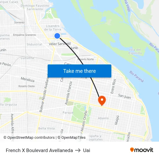 French X Boulevard Avellaneda to Uai map