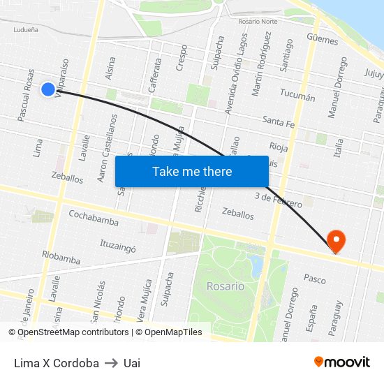 Lima X Cordoba to Uai map