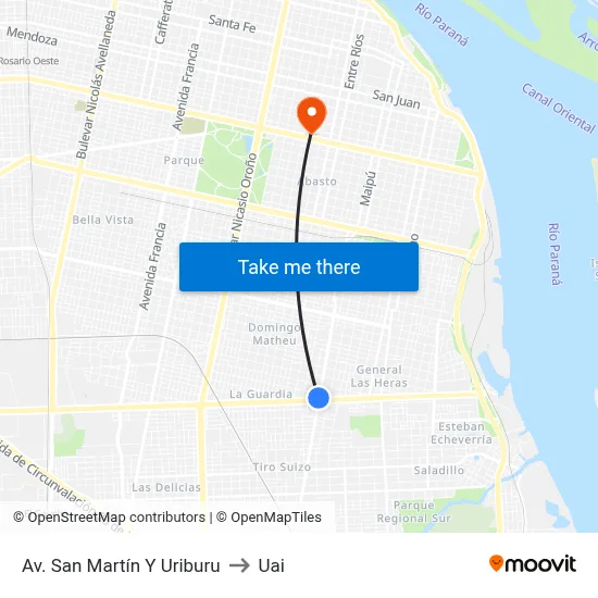 Av. San Martín Y Uriburu to Uai map