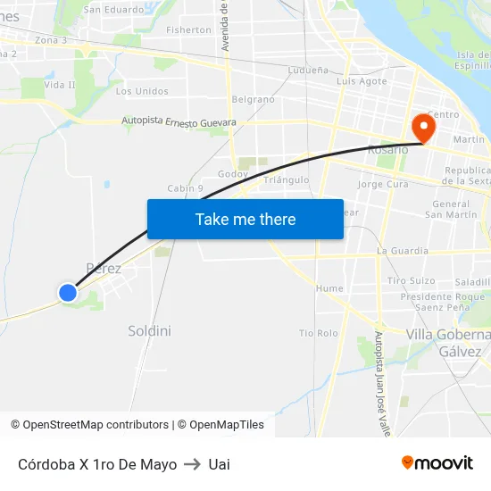 Córdoba X 1ro De Mayo to Uai map