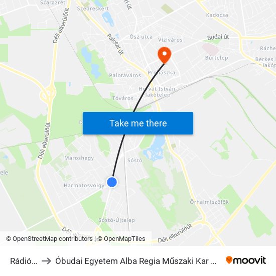 Rádiótelep to Óbudai Egyetem Alba Regia Műszaki Kar Geoinformatikai Intézet map