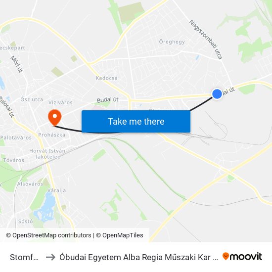 Stomfai Utca to Óbudai Egyetem Alba Regia Műszaki Kar Geoinformatikai Intézet map