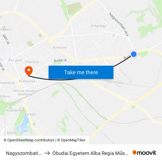 Nagyszombati Utca / Budai Út to Óbudai Egyetem Alba Regia Műszaki Kar Geoinformatikai Intézet map