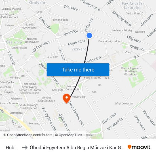 Huba Köz to Óbudai Egyetem Alba Regia Műszaki Kar Geoinformatikai Intézet map