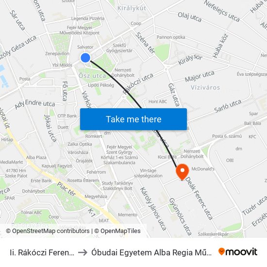 Ii. Rákóczi Ferenc Általános Iskola to Óbudai Egyetem Alba Regia Műszaki Kar Geoinformatikai Intézet map