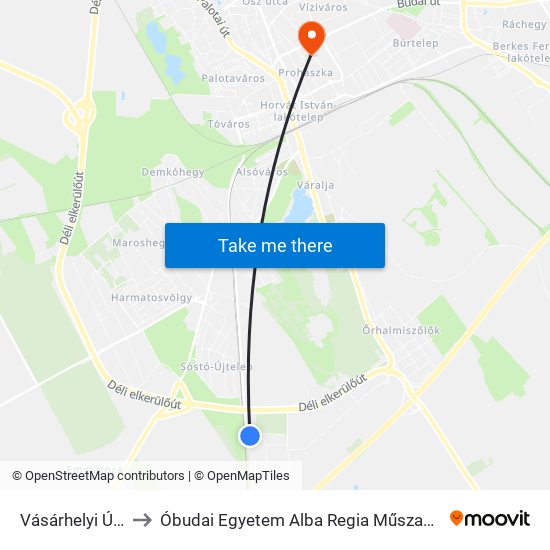 Vásárhelyi Úti Lakótelep to Óbudai Egyetem Alba Regia Műszaki Kar Geoinformatikai Intézet map