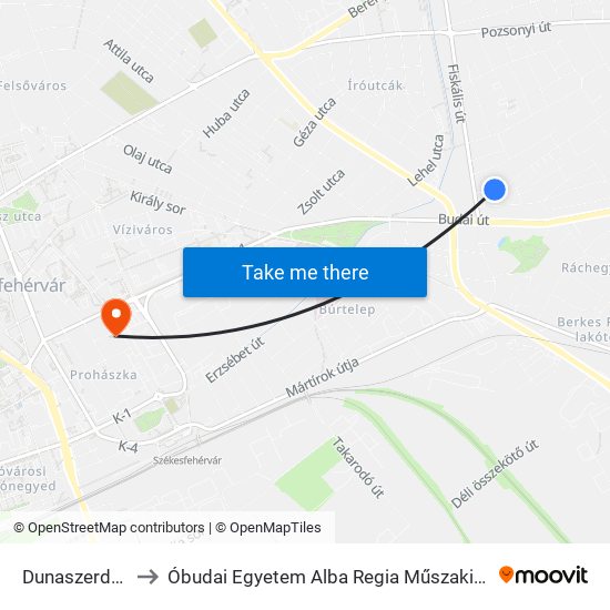 Dunaszerdahelyi Utca to Óbudai Egyetem Alba Regia Műszaki Kar Geoinformatikai Intézet map