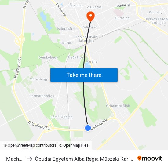 Macher Zrt. to Óbudai Egyetem Alba Regia Műszaki Kar Geoinformatikai Intézet map