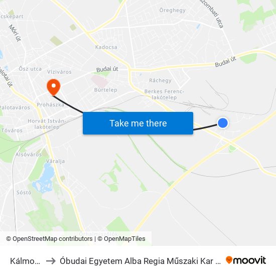 Kálmos Utca to Óbudai Egyetem Alba Regia Műszaki Kar Geoinformatikai Intézet map