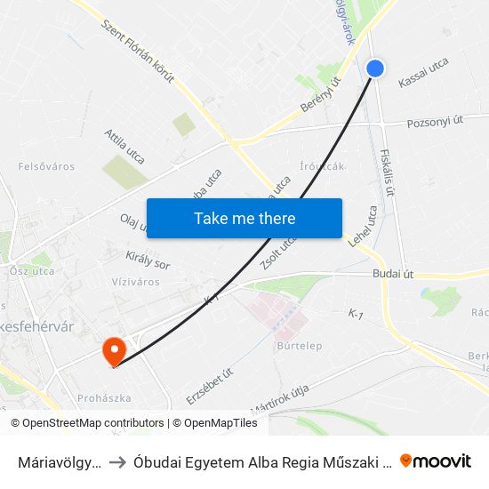 Máriavölgyi Elágazás to Óbudai Egyetem Alba Regia Műszaki Kar Geoinformatikai Intézet map