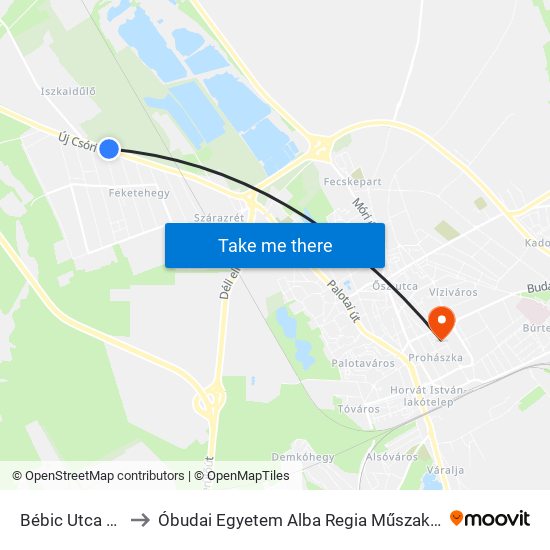 Bébic Utca / Új Csóri Út to Óbudai Egyetem Alba Regia Műszaki Kar Geoinformatikai Intézet map