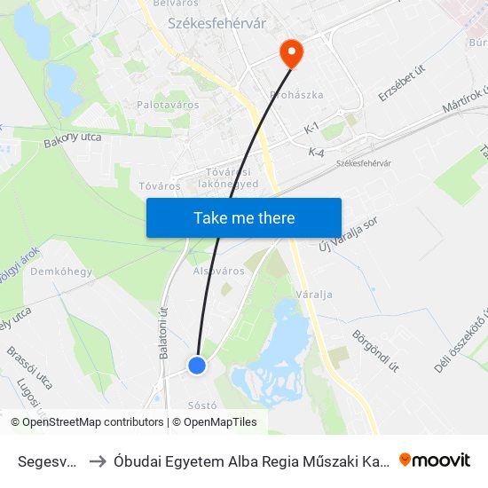 Segesvári Utca to Óbudai Egyetem Alba Regia Műszaki Kar Geoinformatikai Intézet map