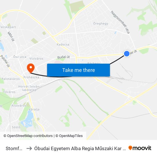 Stomfai Utca to Óbudai Egyetem Alba Regia Műszaki Kar Geoinformatikai Intézet map