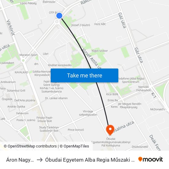 Áron Nagy Lajos Tér to Óbudai Egyetem Alba Regia Műszaki Kar Geoinformatikai Intézet map