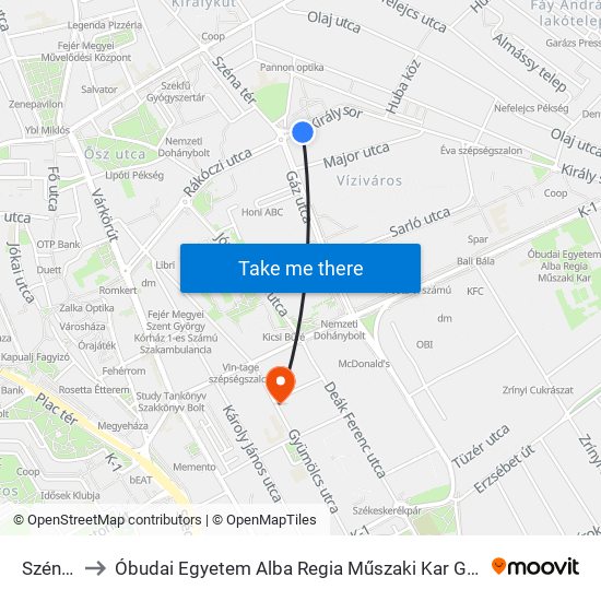 Széna Tér to Óbudai Egyetem Alba Regia Műszaki Kar Geoinformatikai Intézet map