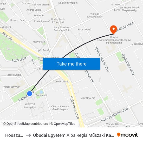 Hosszúsétatér to Óbudai Egyetem Alba Regia Műszaki Kar Geoinformatikai Intézet map